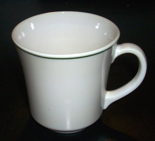 White Coffee Mug With Green Trim For Sale
